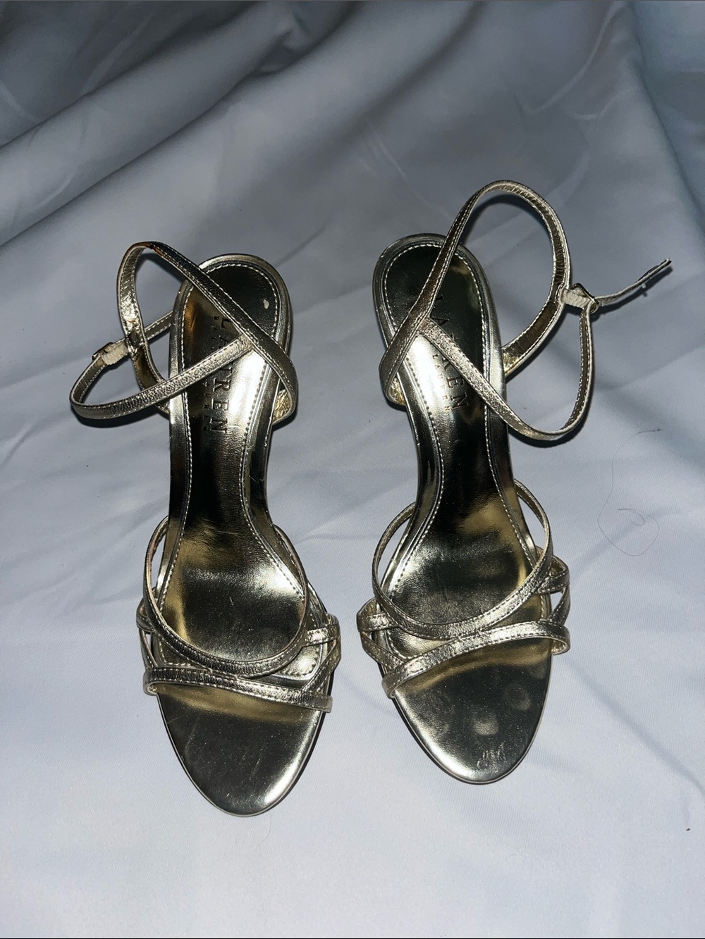 Ralph Lauren Metallic Gold Strappy Evening Heels